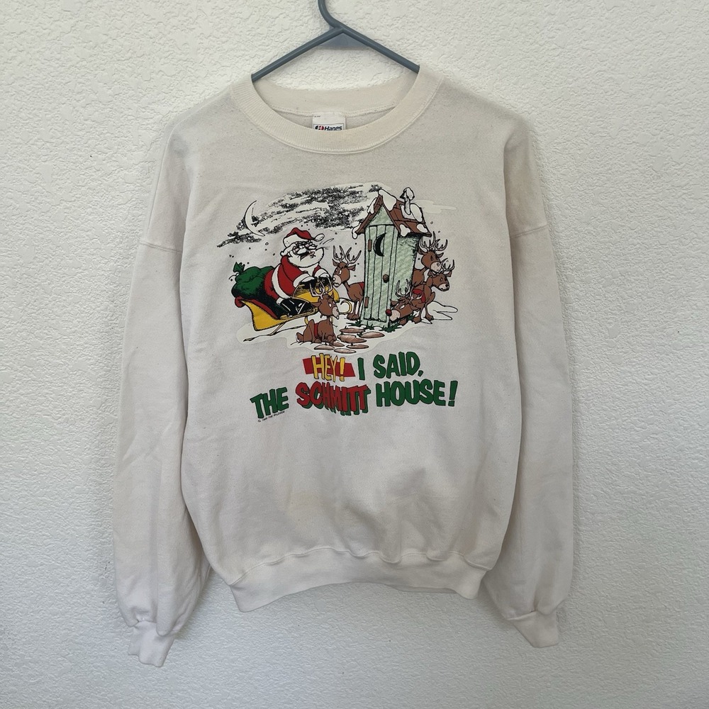 Vintage The Wild Side Santa Reindeer Funny Christmas Sweatshirt White Sz XXL 90s